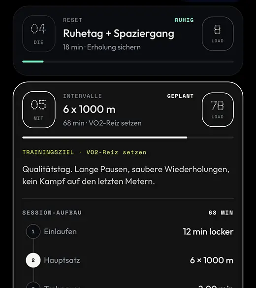RYVEL Trainingsdetail Screen als Schlaf-Ersatz im Hero